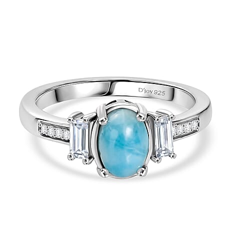 D'Joy - Natural Larimar & Moissanite Ring in Platinum Overlay Sterling Silver 1.20 Ct.