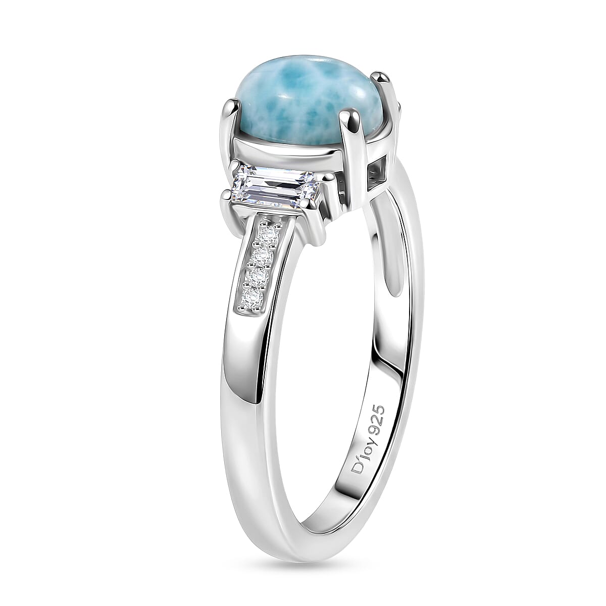 D'Joy - Natural Larimar & Moissanite Ring in Platinum Overlay Sterling Silver 1.20 Ct.