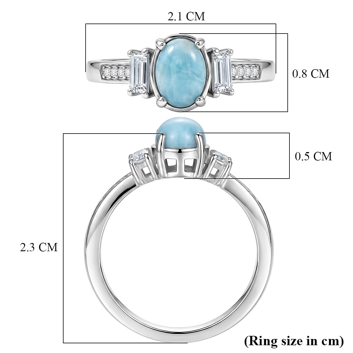 D'Joy - Natural Larimar & Moissanite Ring in Platinum Overlay Sterling Silver 1.20 Ct.