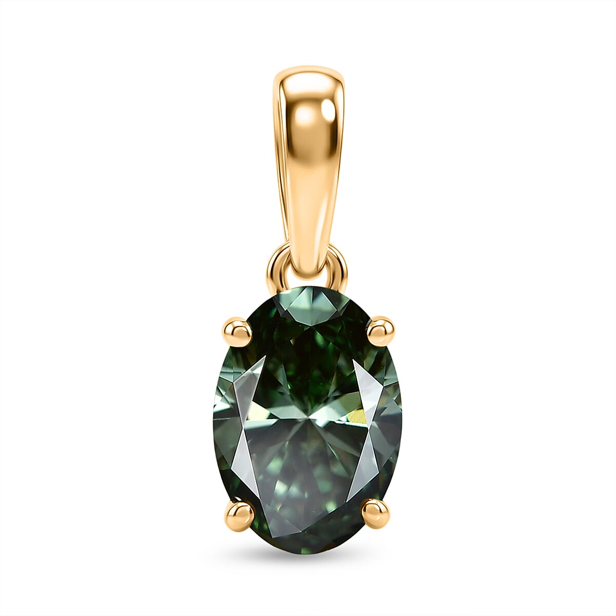 Luxuriant - 9K Yellow Gold SGL Certified Lab Grown Green Diamond (SI) Solitaire Pendant 1.05 Ct.