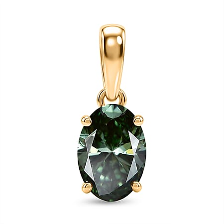 LUXURIANT 1 Ct. Green Lab Grown Diamond Oval Cut Solitaire Pendant in 9K Yellow Gold SGL Certified (SI)