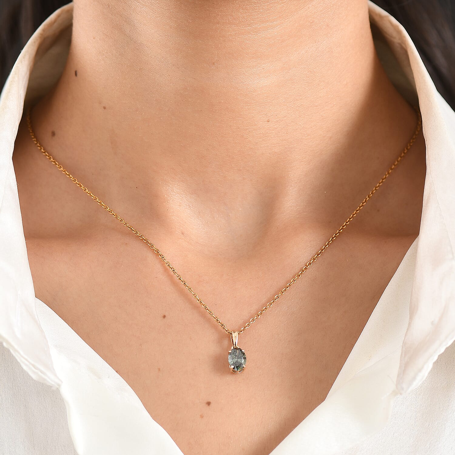 Luxuriant - 9K Yellow Gold SGL Certified Lab Grown Green Diamond (SI) Solitaire Pendant 1.05 Ct.