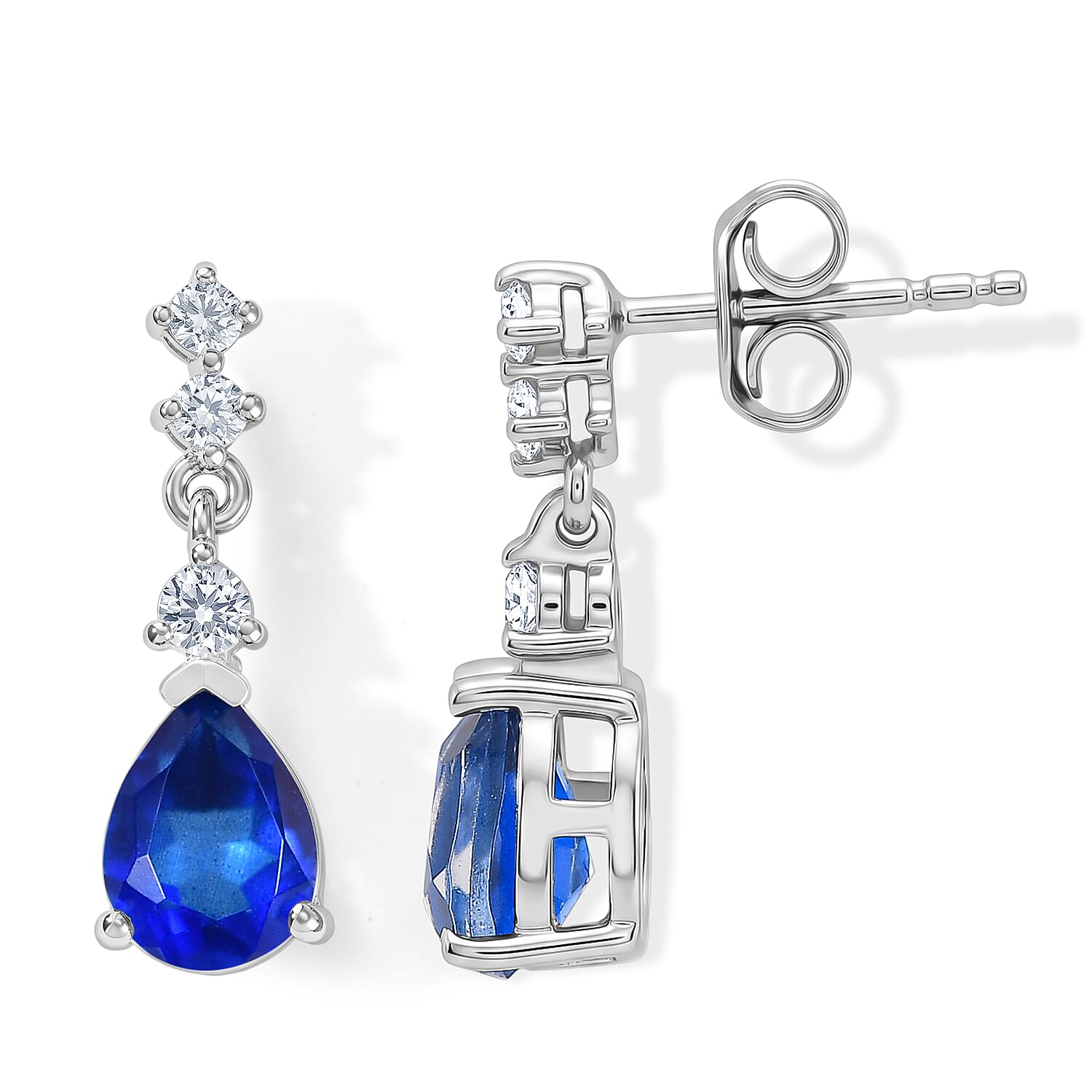 D'Joy - Ceylon Color Quartz & White Zircon Dangling Earring with Push Post in Platinum Overlay Sterling Silver 2.80 Ct.