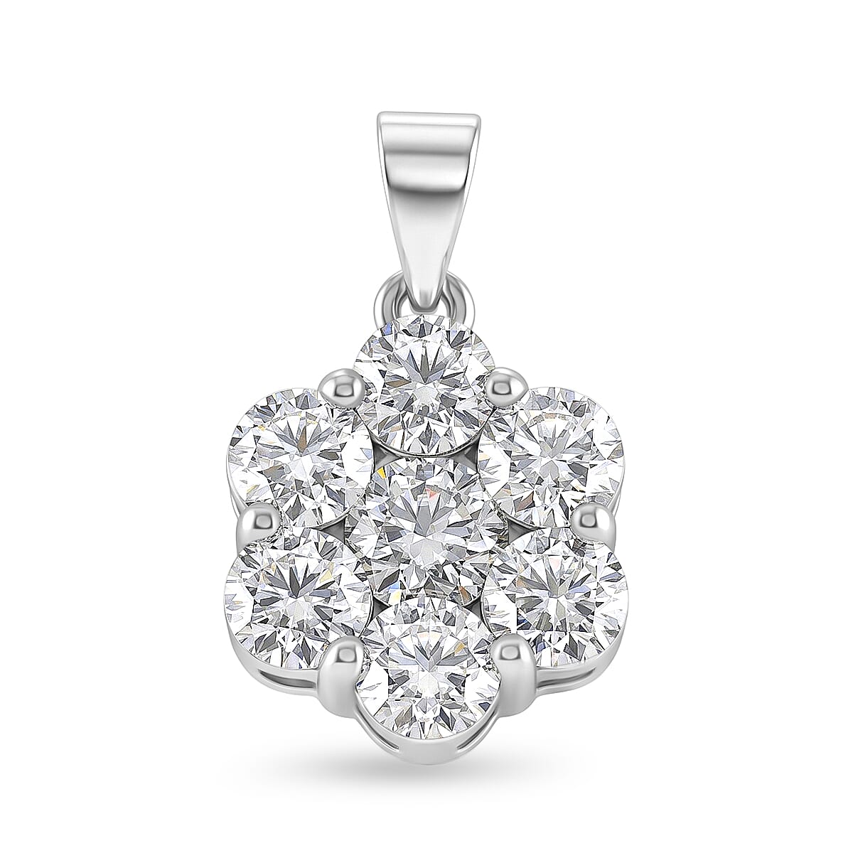 D'Joy - GRA Certified Moissanite Cluster Pendant in Rhodium Overlay Sterling Silver 2.30 Ct.