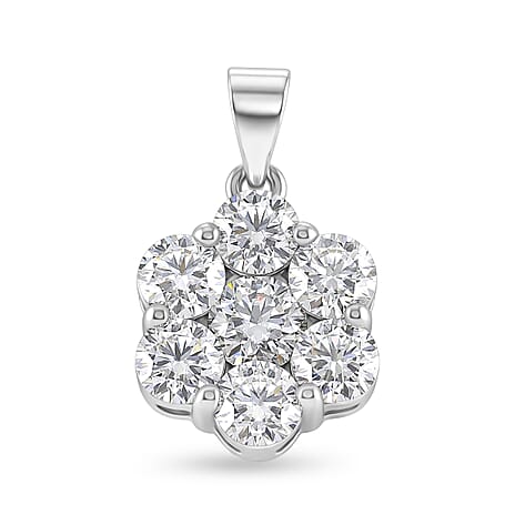D'Joy - GRA Certified Moissanite Cluster Pendant in Rhodium Overlay Sterling Silver 2.30 Ct.