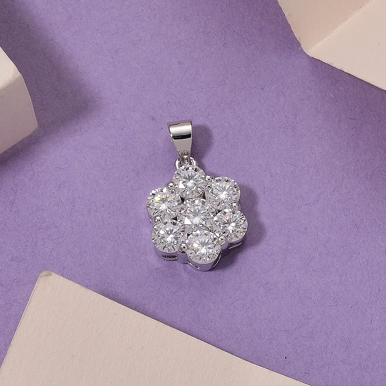 D'Joy - GRA Certified Moissanite Cluster Pendant in Rhodium Overlay Sterling Silver 2.30 Ct.