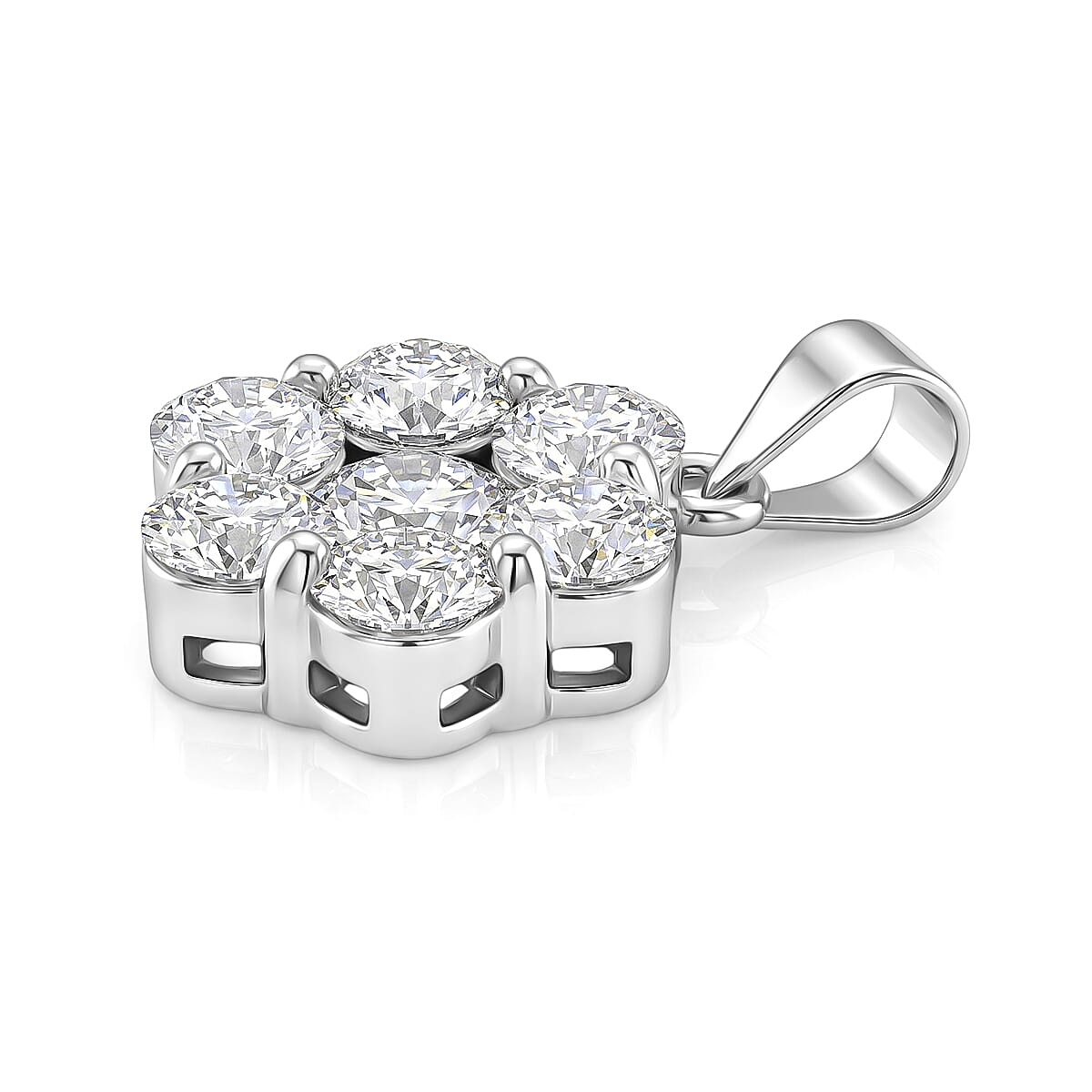 D'Joy - GRA Certified Moissanite Cluster Pendant in Rhodium Overlay Sterling Silver 2.30 Ct.