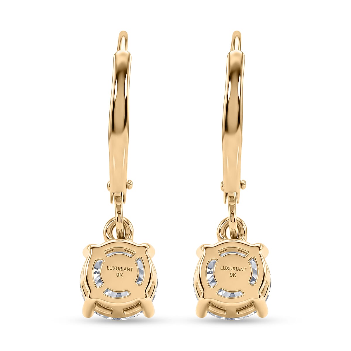 Luxuriant - 9K Yellow Gold SGL Certified Lab Grown Diamond (VS-E-F) Solitaire Earring with Lever Back 2.05 Ct.