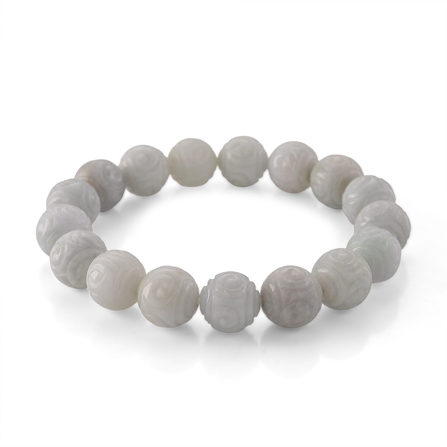 Natural White Jade Stretchable Beads Bracelet (Size - 7 to 7.5) 150.00 Ct.