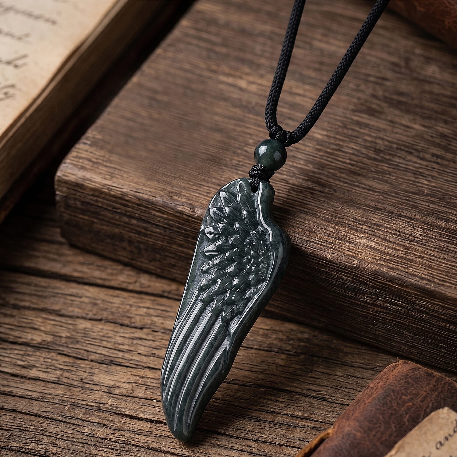 Natural Jade Adjustable Dragon Carved Necklace (Size - 28) 38.00 Ct.