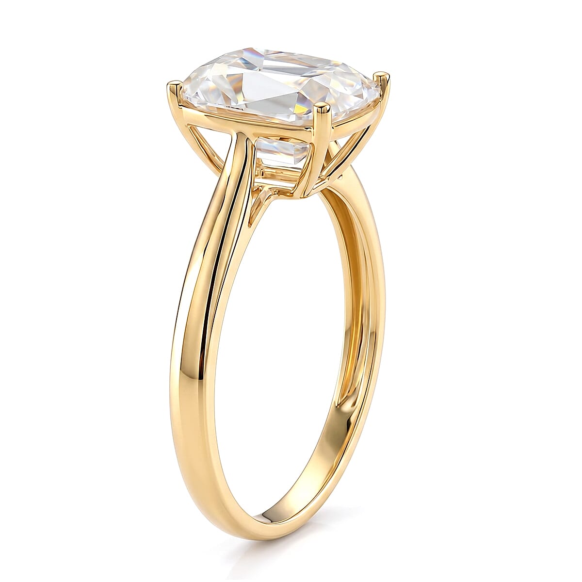 9K Yellow Gold GRA Certified ( D-VVS1) Moissanite Cushion Old Mine Cut with vintage faceting Solitaire Ring 3.07 Ct.