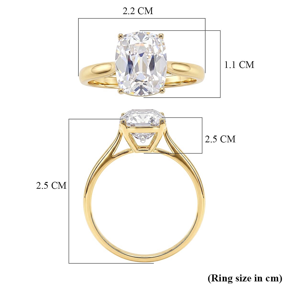 9K Yellow Gold GRA Certified ( D-VVS1) Moissanite Cushion Old Mine Cut with vintage faceting Solitaire Ring 3.07 Ct.