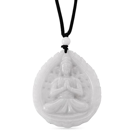 White Jade Adjustable Buddha Carved Necklace (Size - 28) 98.00 Ct.