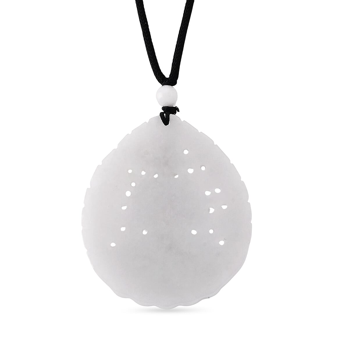 Enhanced White Jade Adjustable Buddha Carved Necklace (Size - 28) 98.00 Ct.
