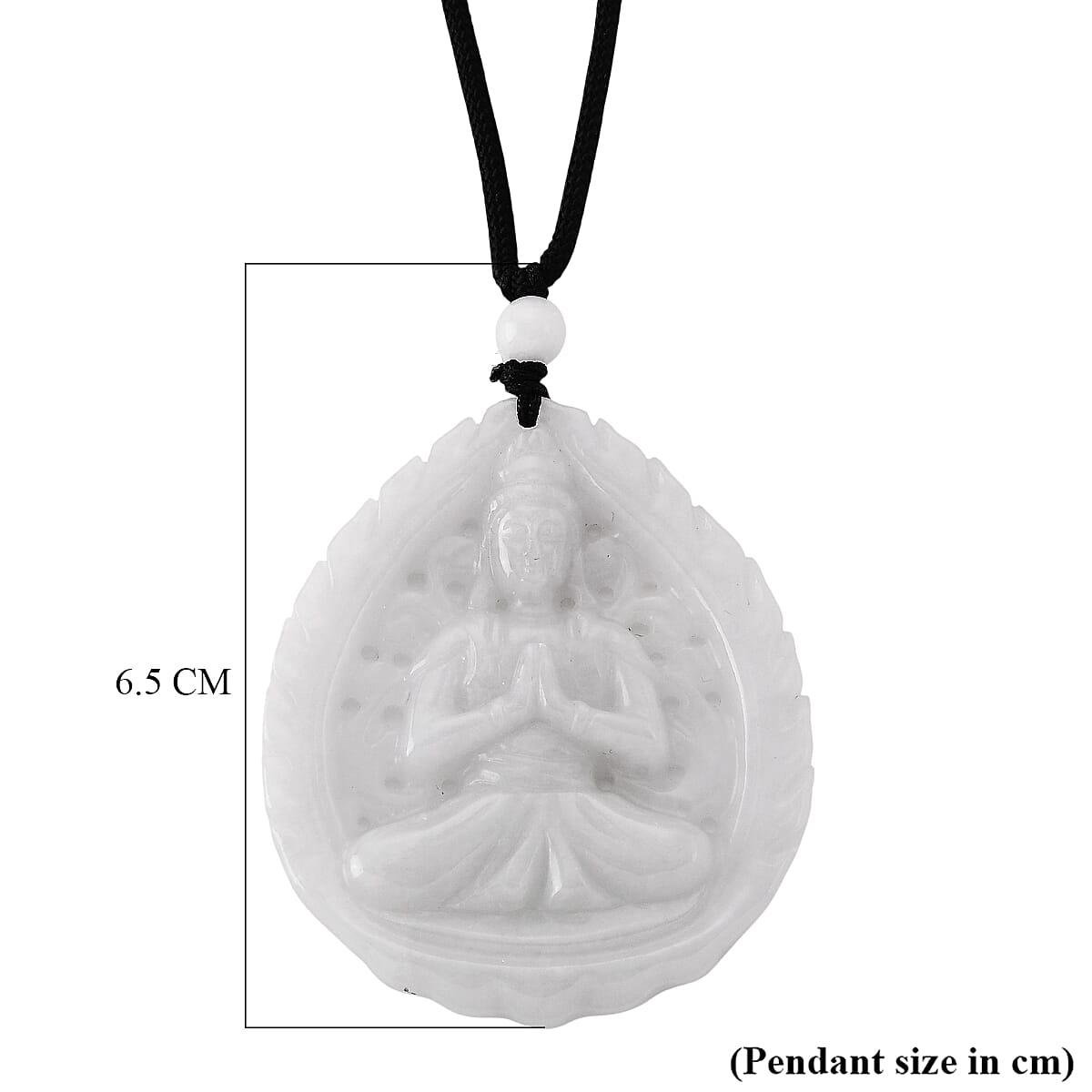 Enhanced White Jade Adjustable Buddha Carved Necklace (Size - 28) 98.00 Ct.