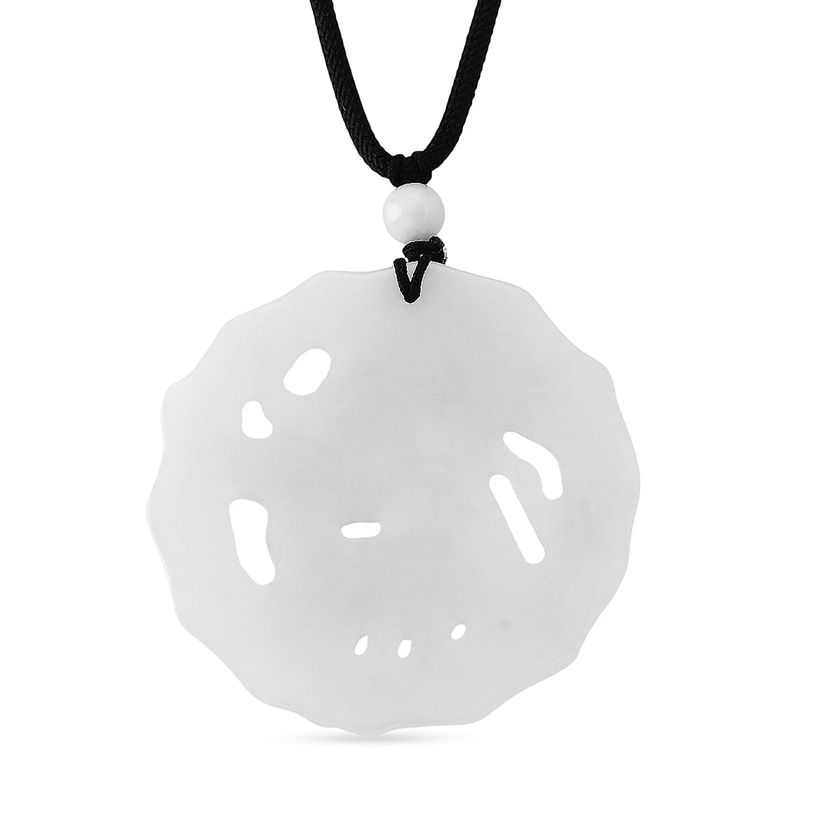 Enhanced Natural White Jade Adjustable Carved Deer Necklace (Size - 28) 96.00 Ct.