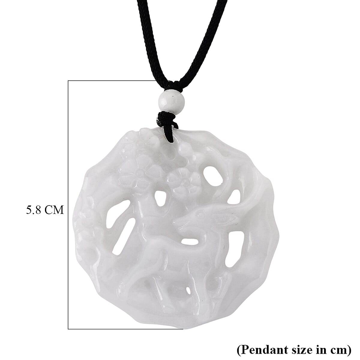Enhanced Natural White Jade Adjustable Carved Deer Necklace (Size - 28) 96.00 Ct.