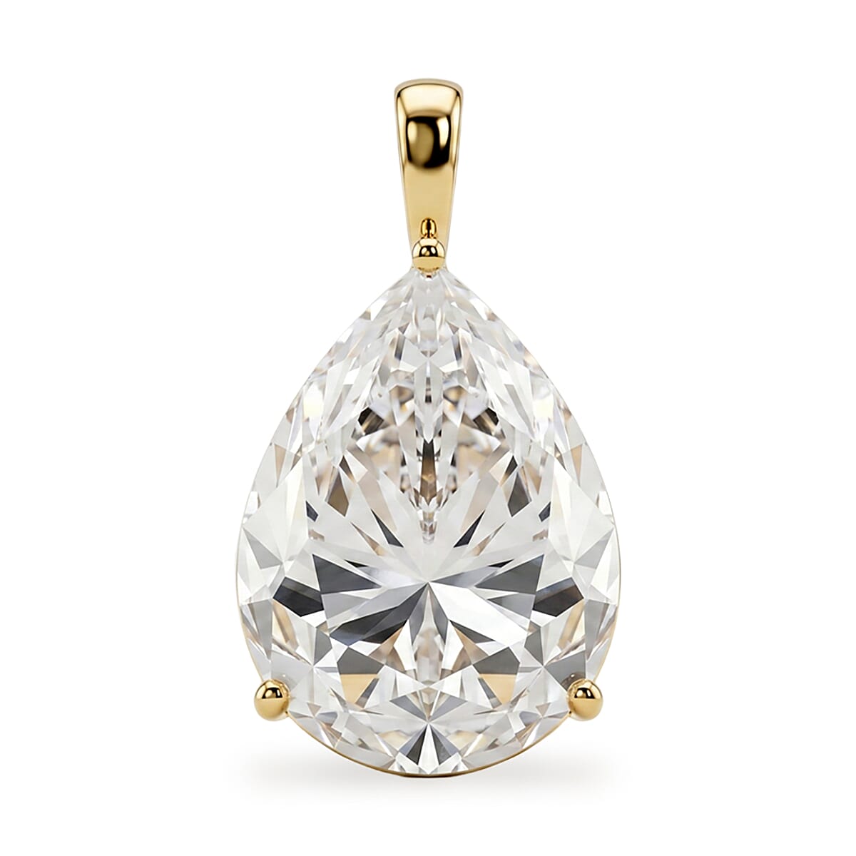 9K Yellow Gold GRA Certified Moissanite Pear Cut Solitaire Pendant 9.86 Ct.