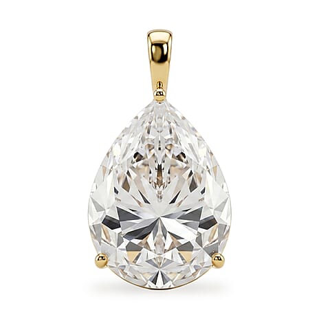 9K Yellow Gold GRA Certified Moissanite Pear Cut Solitaire Pendant 9.86 Ct.