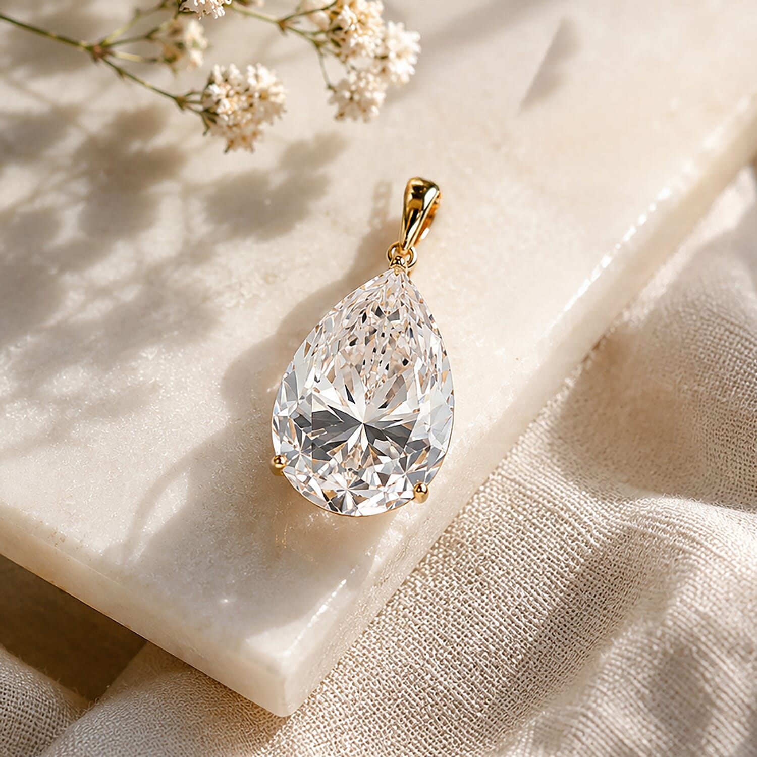 9K Yellow Gold GRA Certified Moissanite Pear Cut Solitaire Pendant 9.86 Ct.