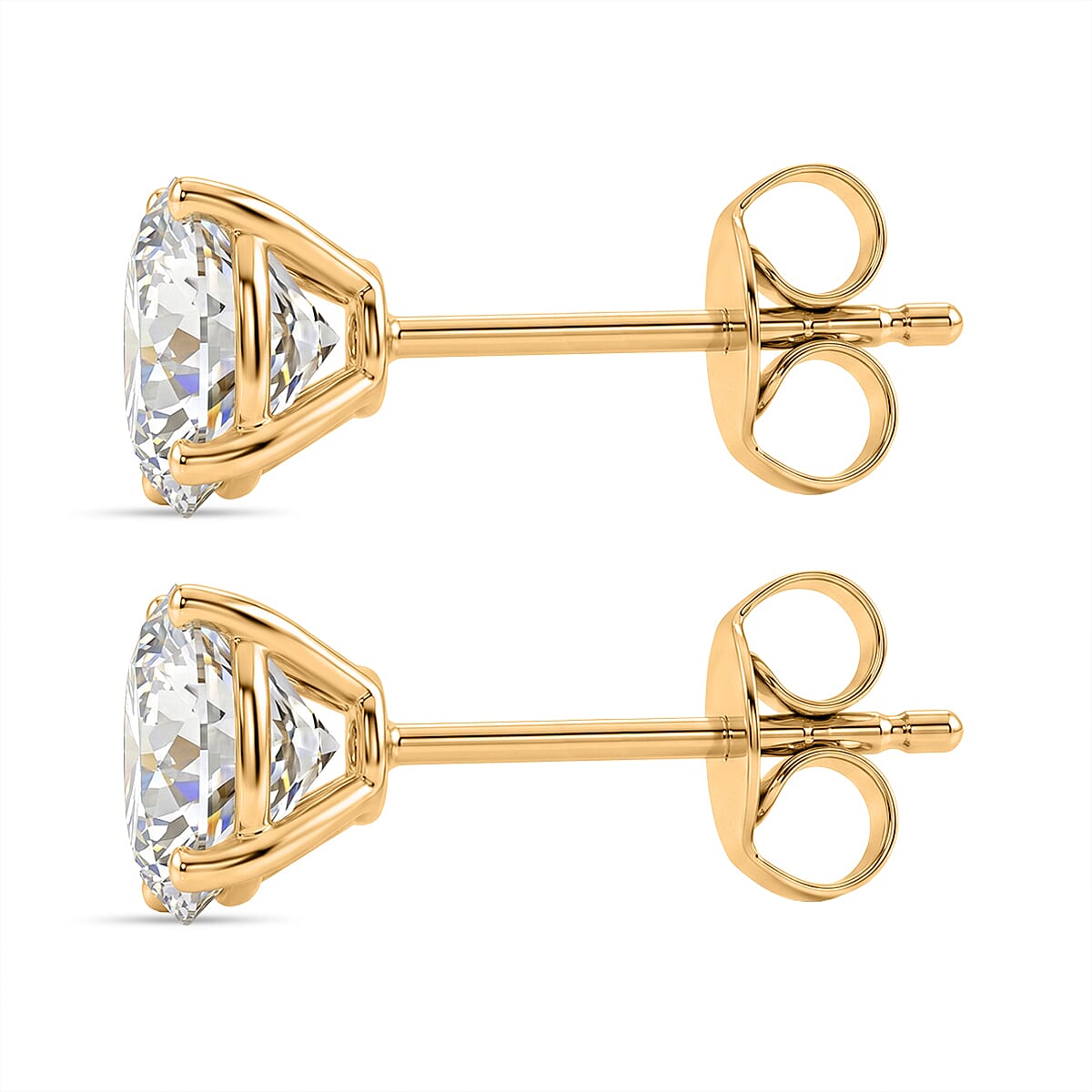 9K Yellow Gold GRA Certified Moissanite Stud Earring with Push Back 1.92 Ct.