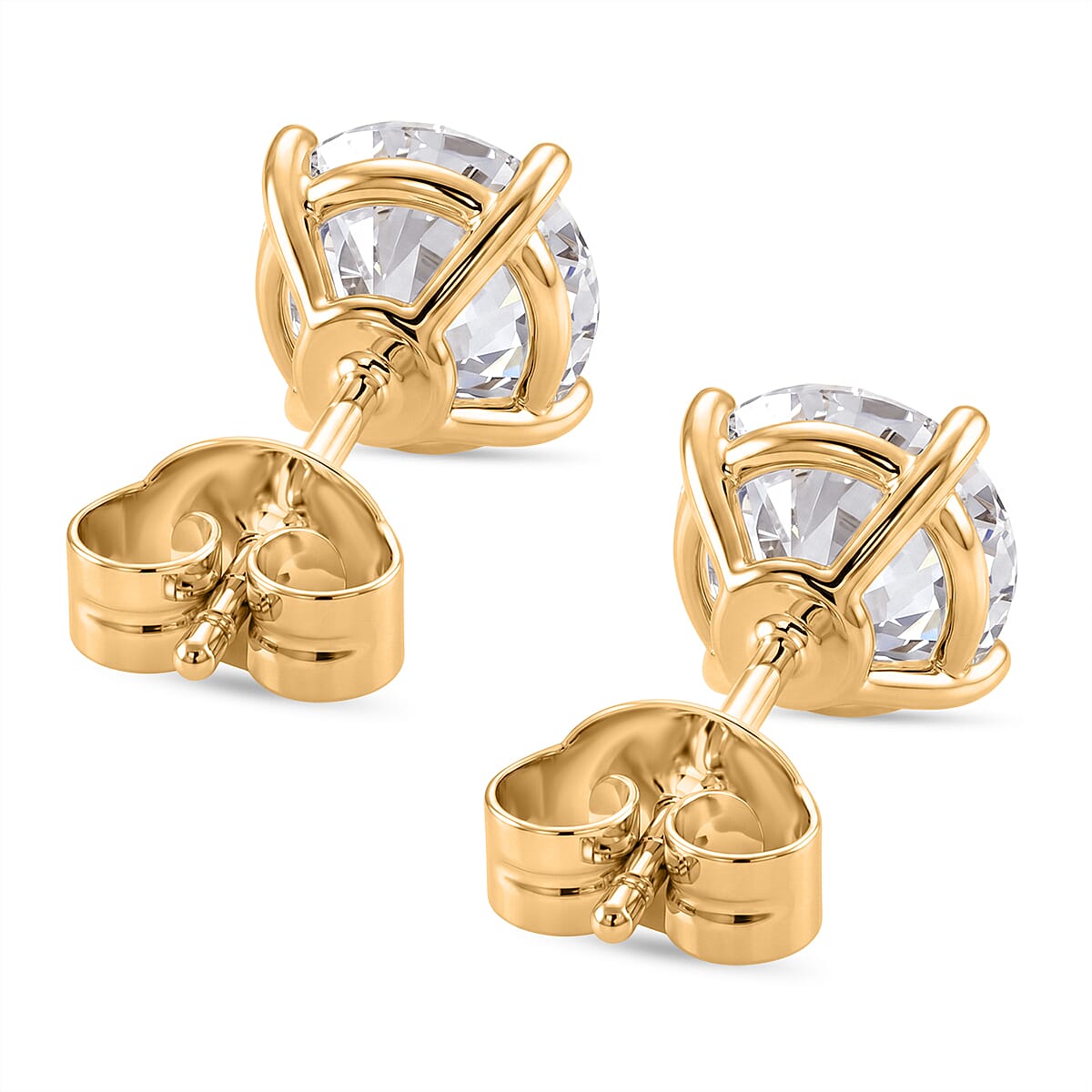 9K Yellow Gold GRA Certified Moissanite Stud Earring with Push Back 1.92 Ct.