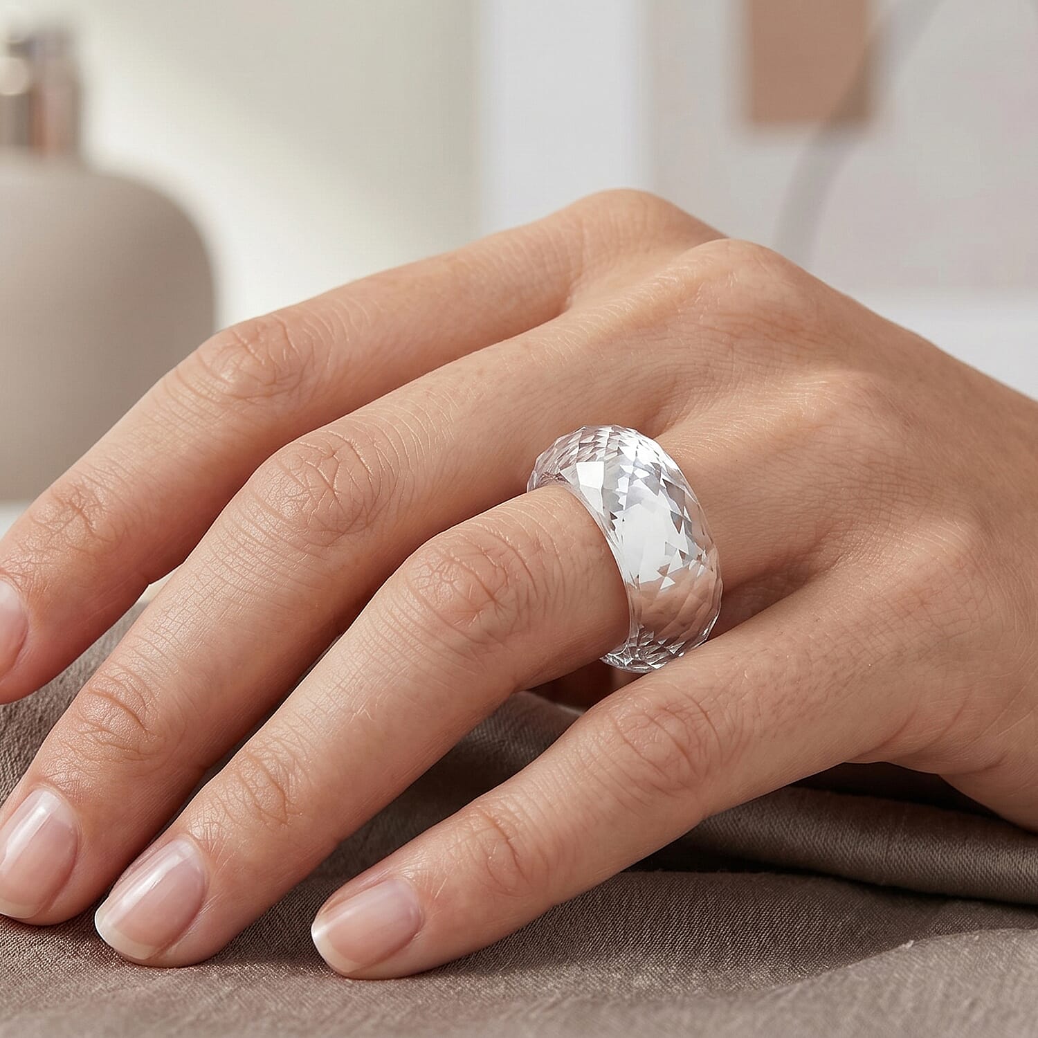 Enhanced Natural White Jade Band Ring 30.00 Ct.