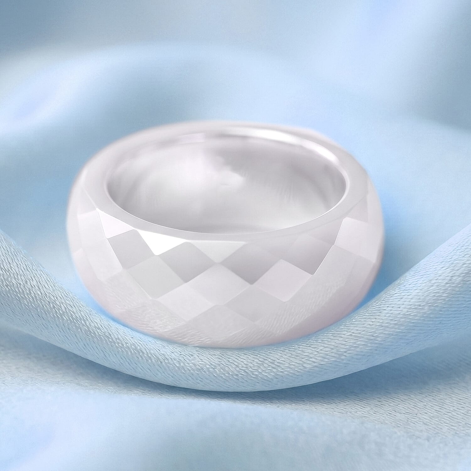 Enhanced Natural White Jade Band Ring 30.00 Ct.
