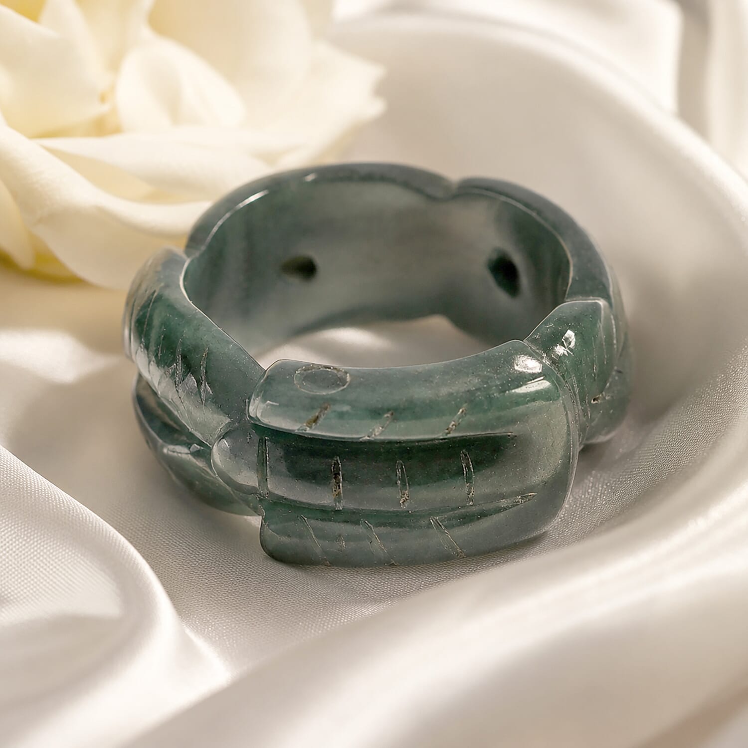 Natural Jade Dragon Carved Ring (Size - N) 22.00 Ct.
