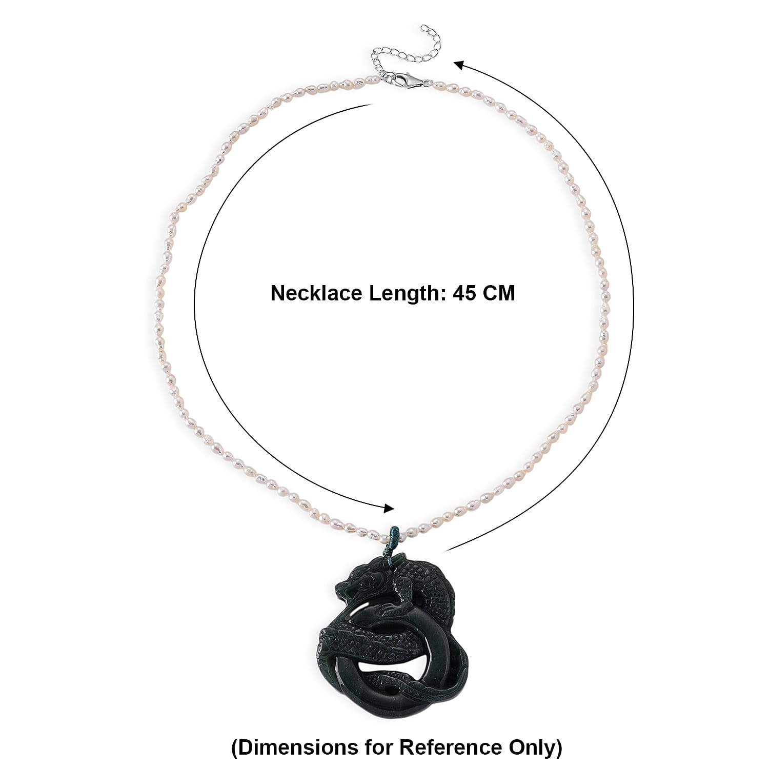 D'Joy - Natural Jade & White Fresh Water Pearl Adjustable Double Dragon Necklace (Size - 18-2 Ext) in Rhodium Overlay Sterling Silver 190.00 Ct.