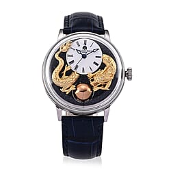 William Hunt Dragon Skeleton MIYOTA 6T15 Automatic Mechanical Japan Movement 5ATM WR MOP Dragon Emboss Dial & IPS Plating 316 Stainless Steel Case Mens Watch with Black Leather Strap