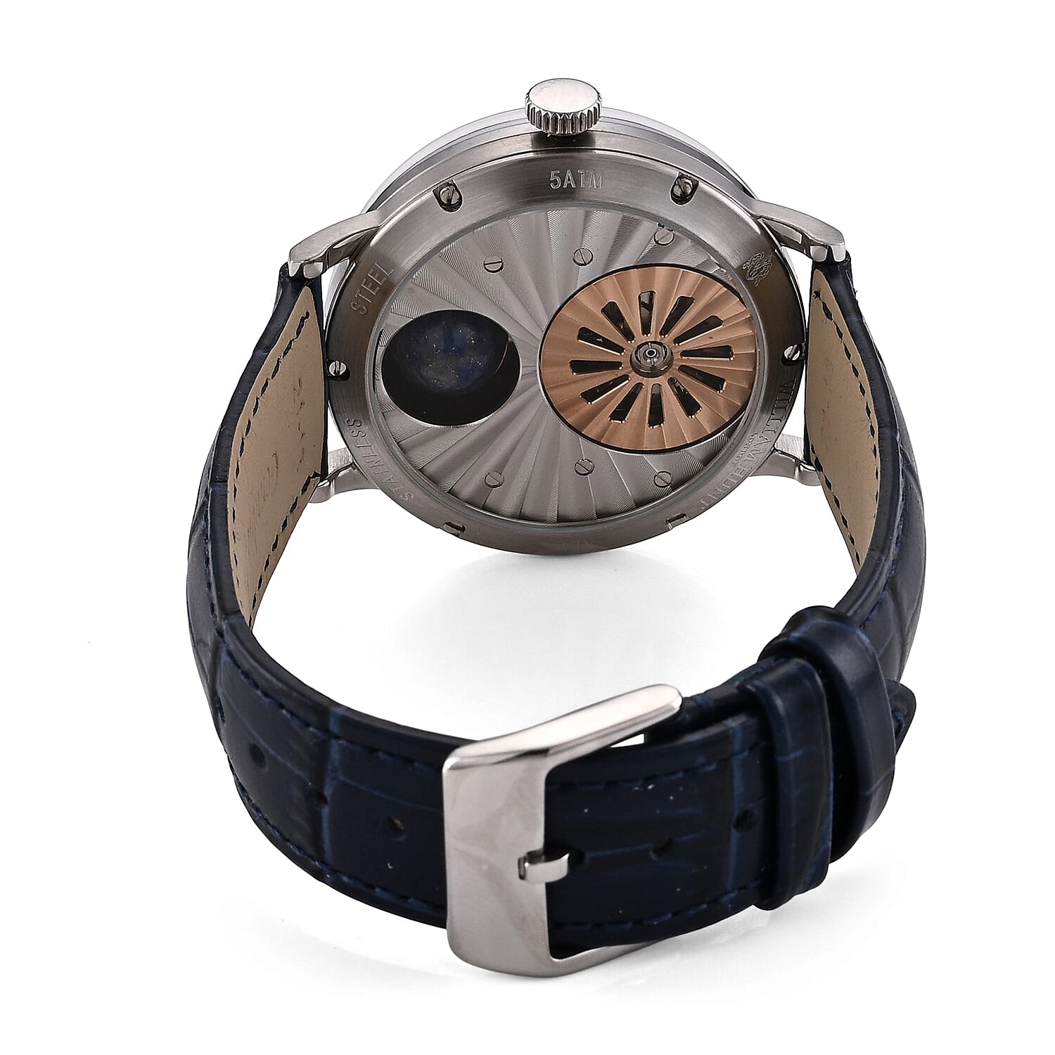 William Hunt Dragon Skeleton MIYOTA 6T15 Automatic Mechanical Japan Movement 5ATM WR MOP Dragon Emboss Dial & IPS Plating 316 Stainless Steel Case Mens Watch with Blue Leather Strap