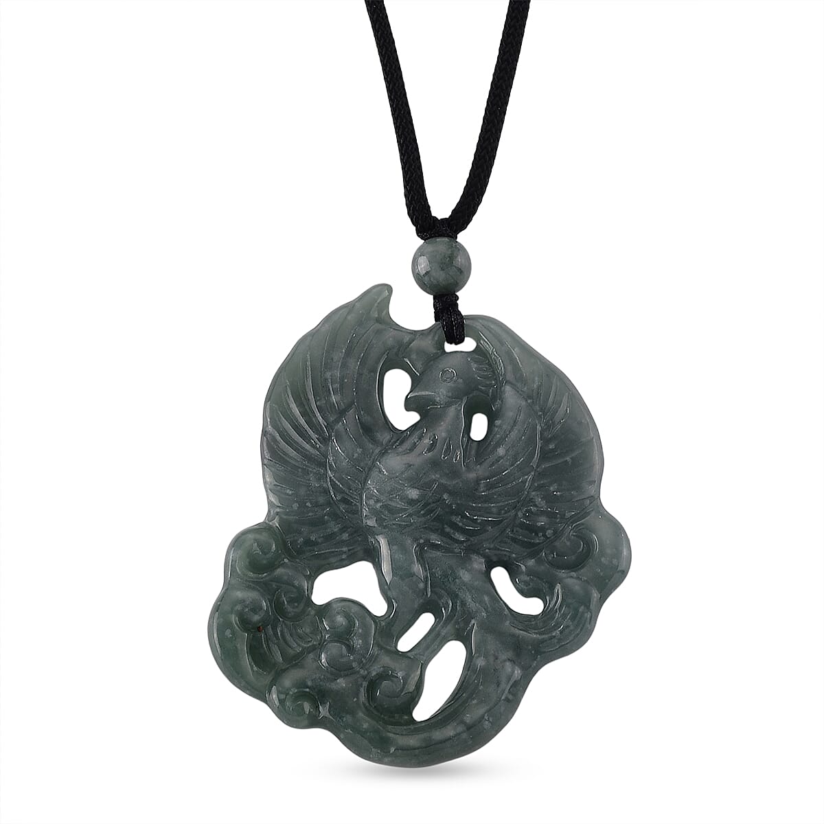 Natural Jade Adjustable Phoenix Carved Necklace (Size - 28) 80.00 Ct.