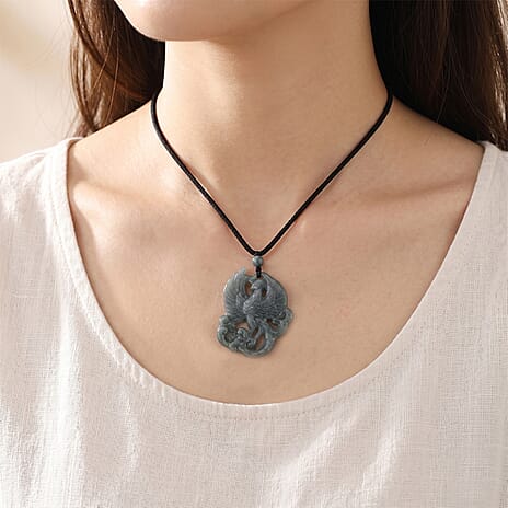 Natural Jade Adjustable Phoenix Carved Necklace (Size - 28) 80.00 Ct.