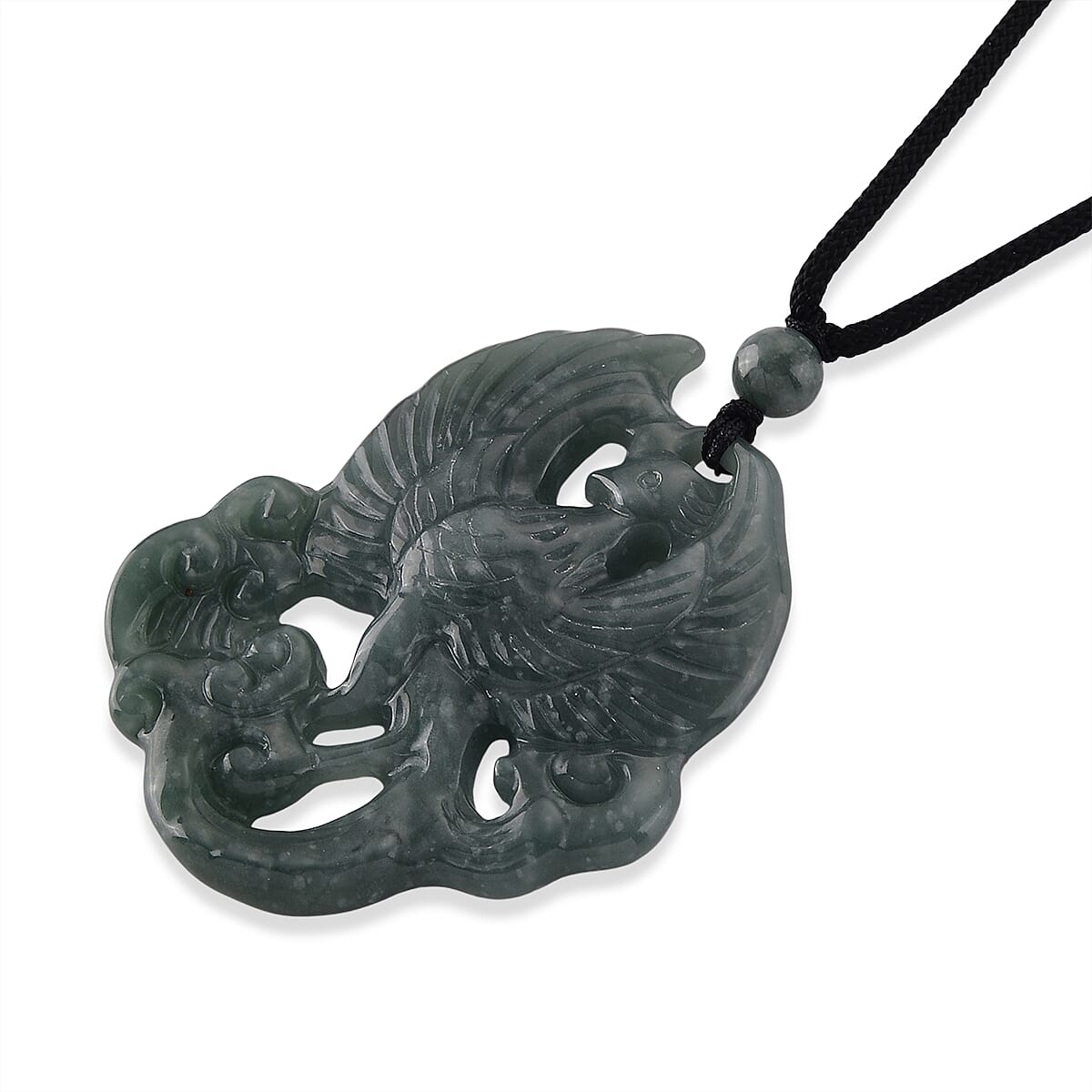 Natural Jade Adjustable Phoenix Carved Necklace (Size - 28) 80.00 Ct.