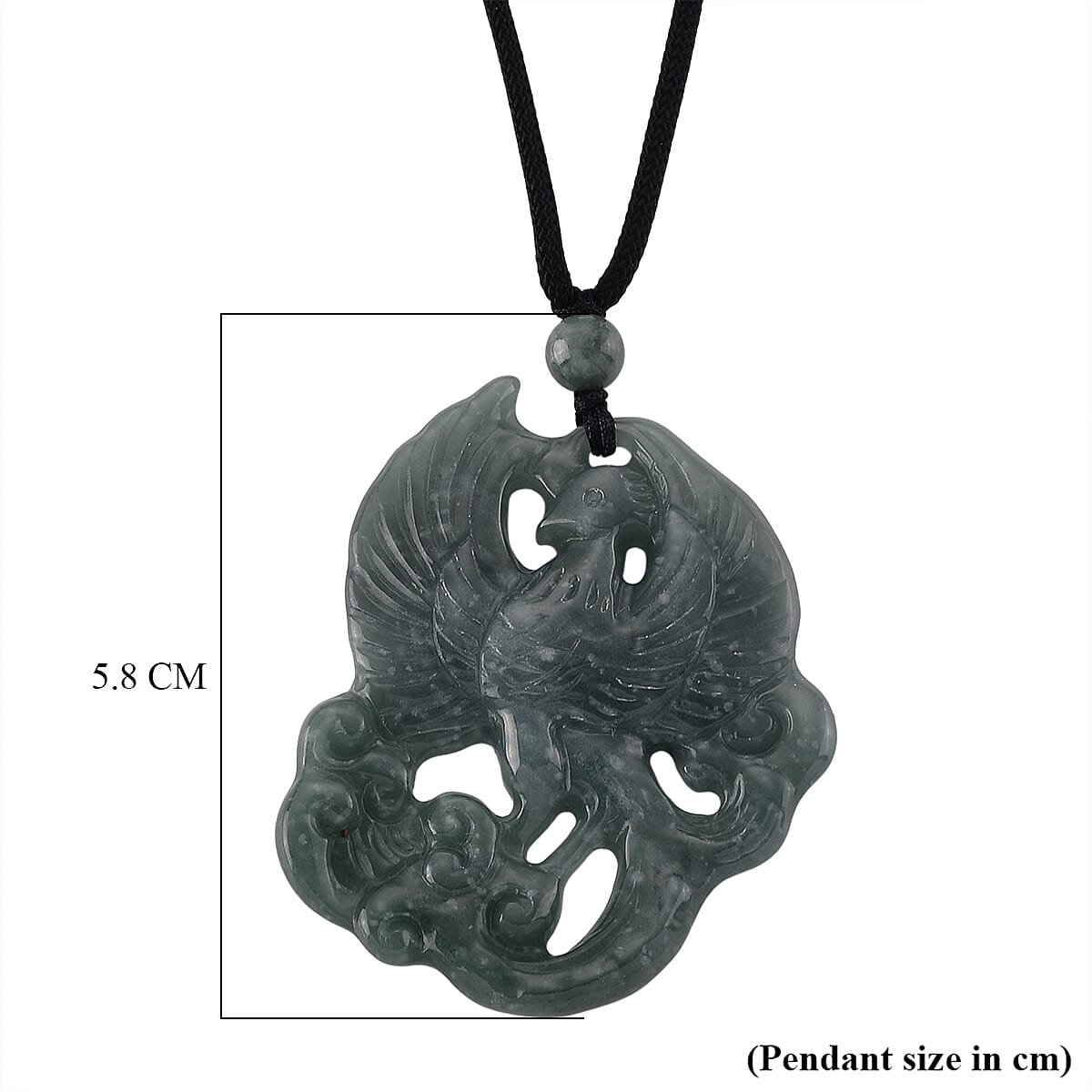Natural Jade Adjustable Phoenix Carved Necklace (Size - 28) 80.00 Ct.