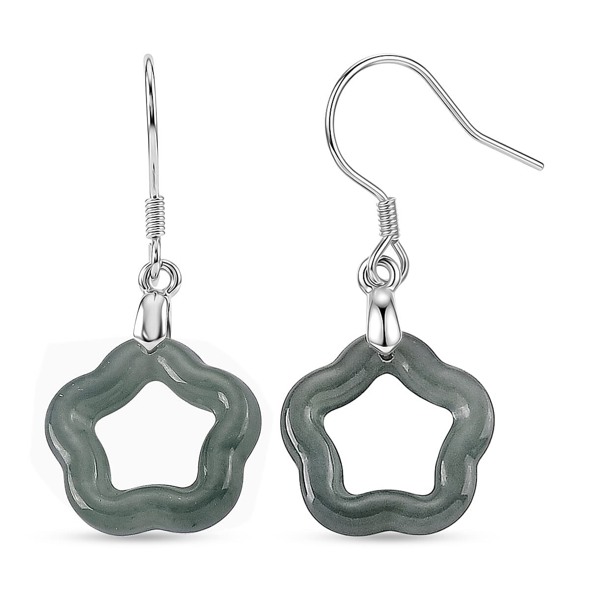 D'Joy - Natural Jade Beads Earring with Hook in Rhodium Overlay Sterling Silver 5.00 Ct.