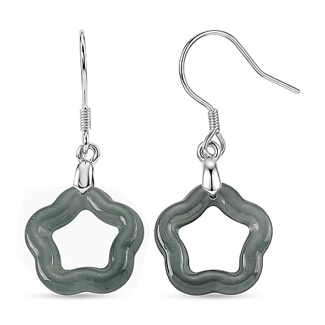 D'Joy - Natural Jade Beads Earring with Hook in Rhodium Overlay Sterling Silver 5.00 Ct.