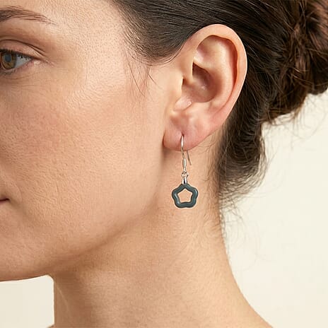 D'Joy - Natural Jade Beads Earring with Hook in Rhodium Overlay Sterling Silver 5.00 Ct.