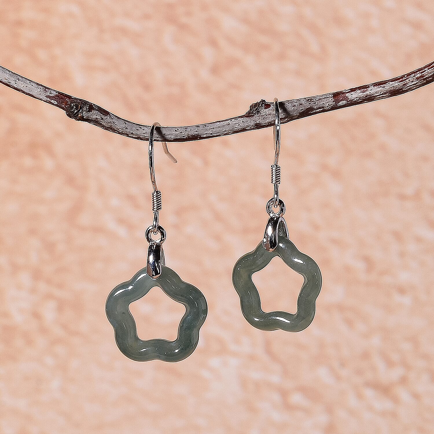 D'Joy - Natural Jade Beads Earring with Hook in Rhodium Overlay Sterling Silver 5.00 Ct.