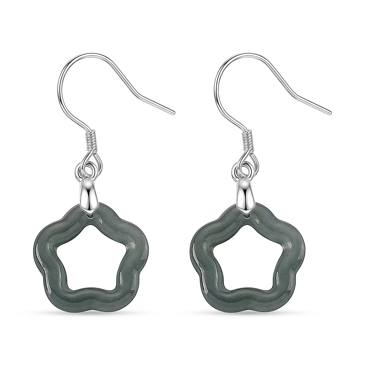 D'Joy - Natural Jade Beads Earring with Hook in Rhodium Overlay Sterling Silver 5.00 Ct.