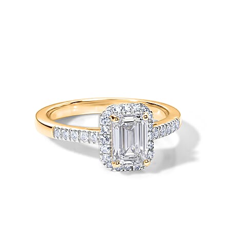 Luxuriant - SGL Certified Lab Grown Diamond (SI-G-H) Halo Ring in 18K Vermeil Yellow Gold Plated Sterling Silver 1.30 Ct.