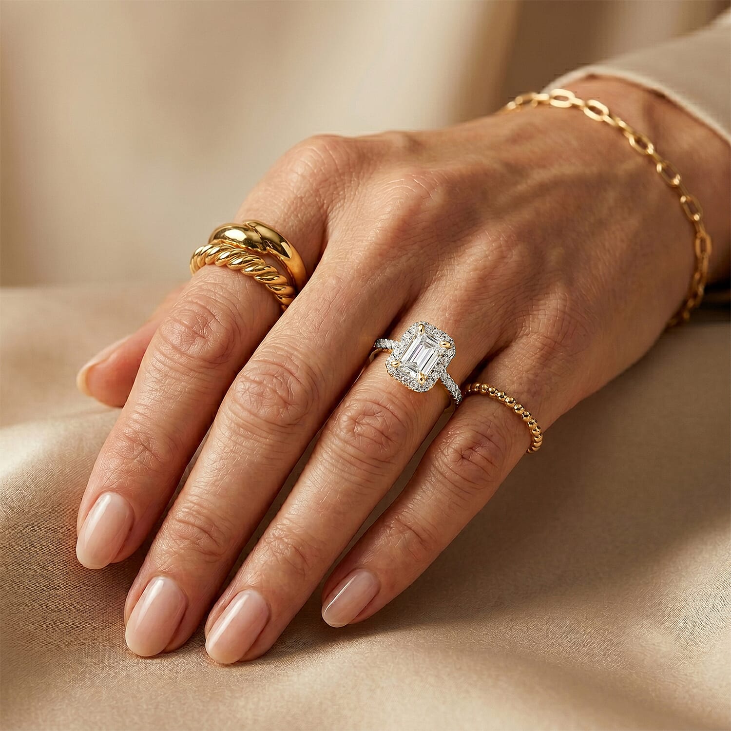 Luxuriant - SGL Certified Lab Grown Diamond (SI-G-H) Halo Ring in 18K Vermeil Yellow Gold Plated Sterling Silver 1.30 Ct.