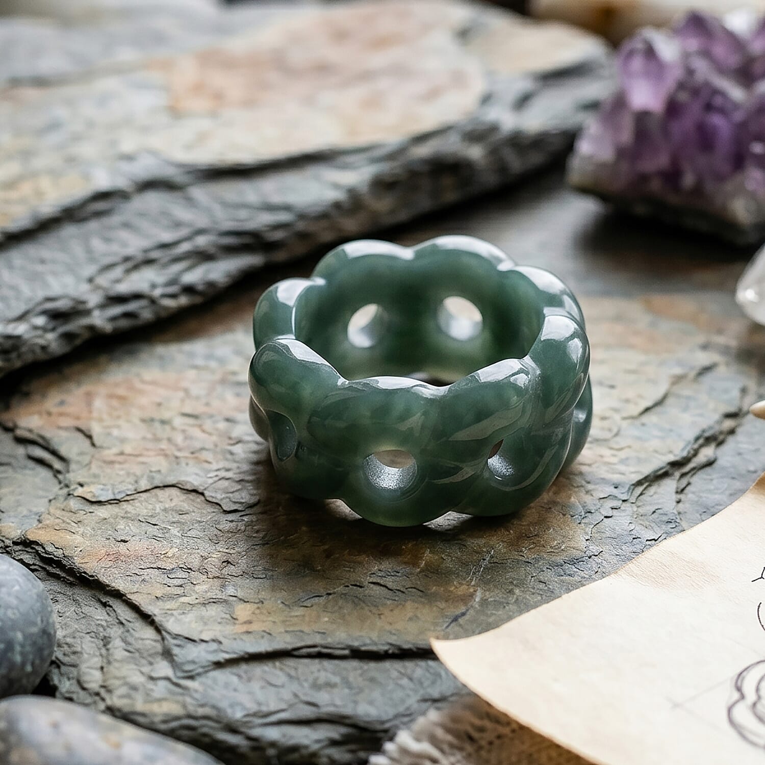 Natural Jade Stone Ring  30.000  Ct.