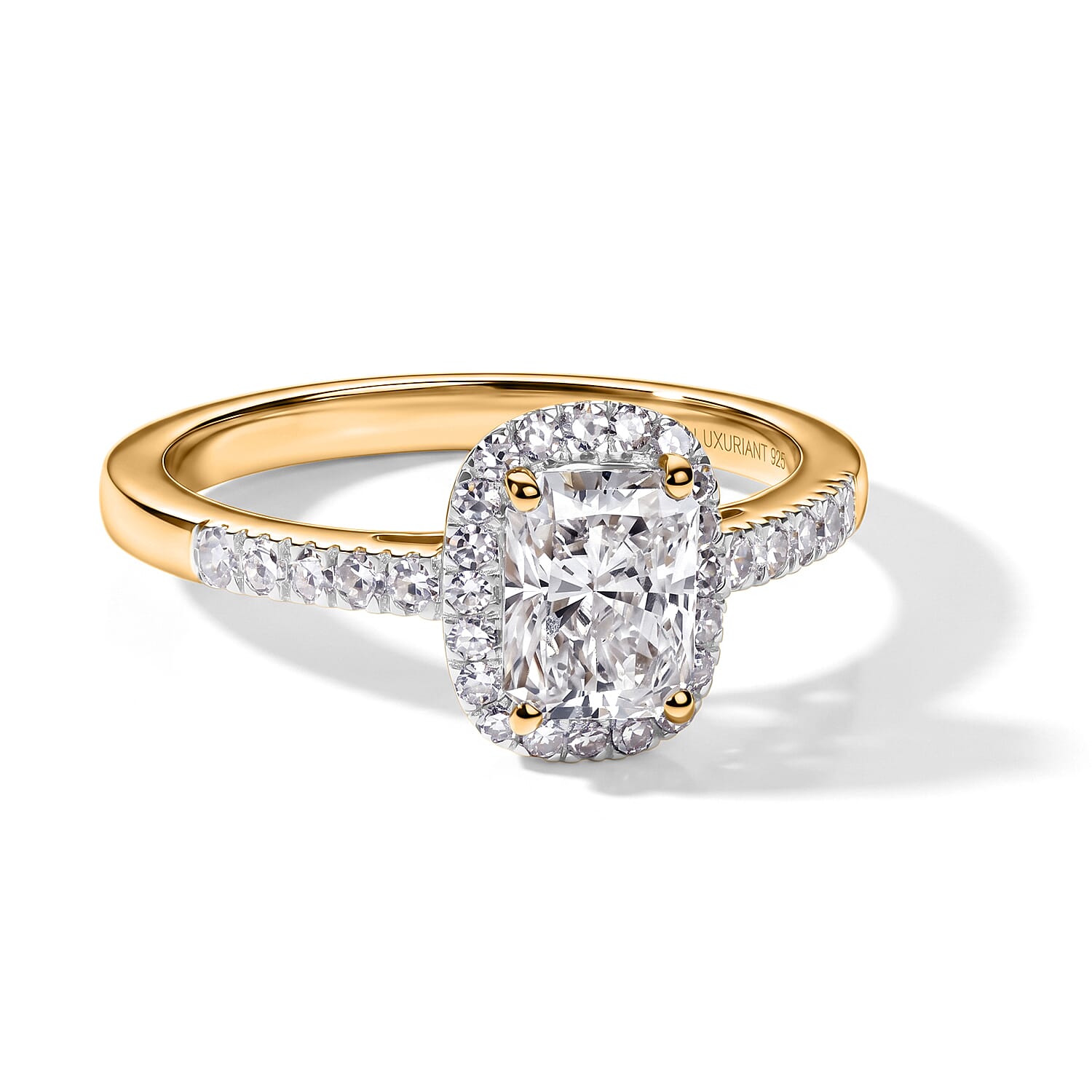 Luxuriant - SGL Certified Lab Grown Diamond (SI-G-H) Halo Ring in 18K Vermeil Yellow Gold Plated Sterling Silver 1.25 Ct.