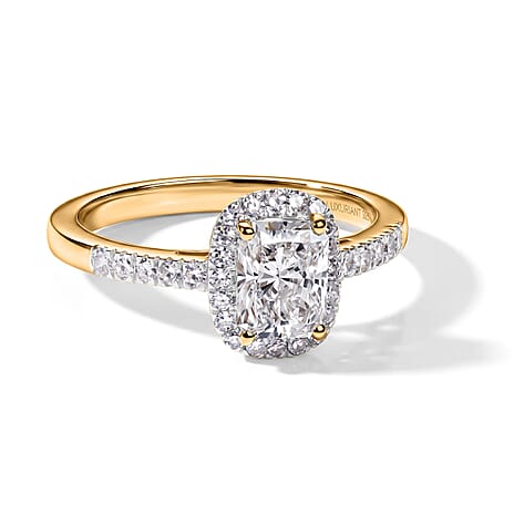 Luxuriant - SGL Certified Lab Grown Diamond (SI-G-H) Halo Ring in 18K Vermeil Yellow Gold Plated Sterling Silver 1.25 Ct.