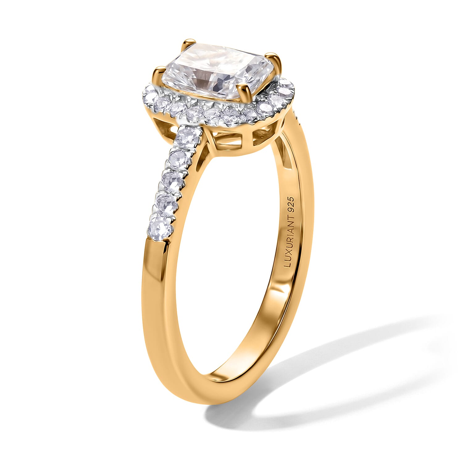 Luxuriant - SGL Certified Lab Grown Diamond (SI-G-H) Halo Ring in 18K Vermeil Yellow Gold Plated Sterling Silver 1.25 Ct.