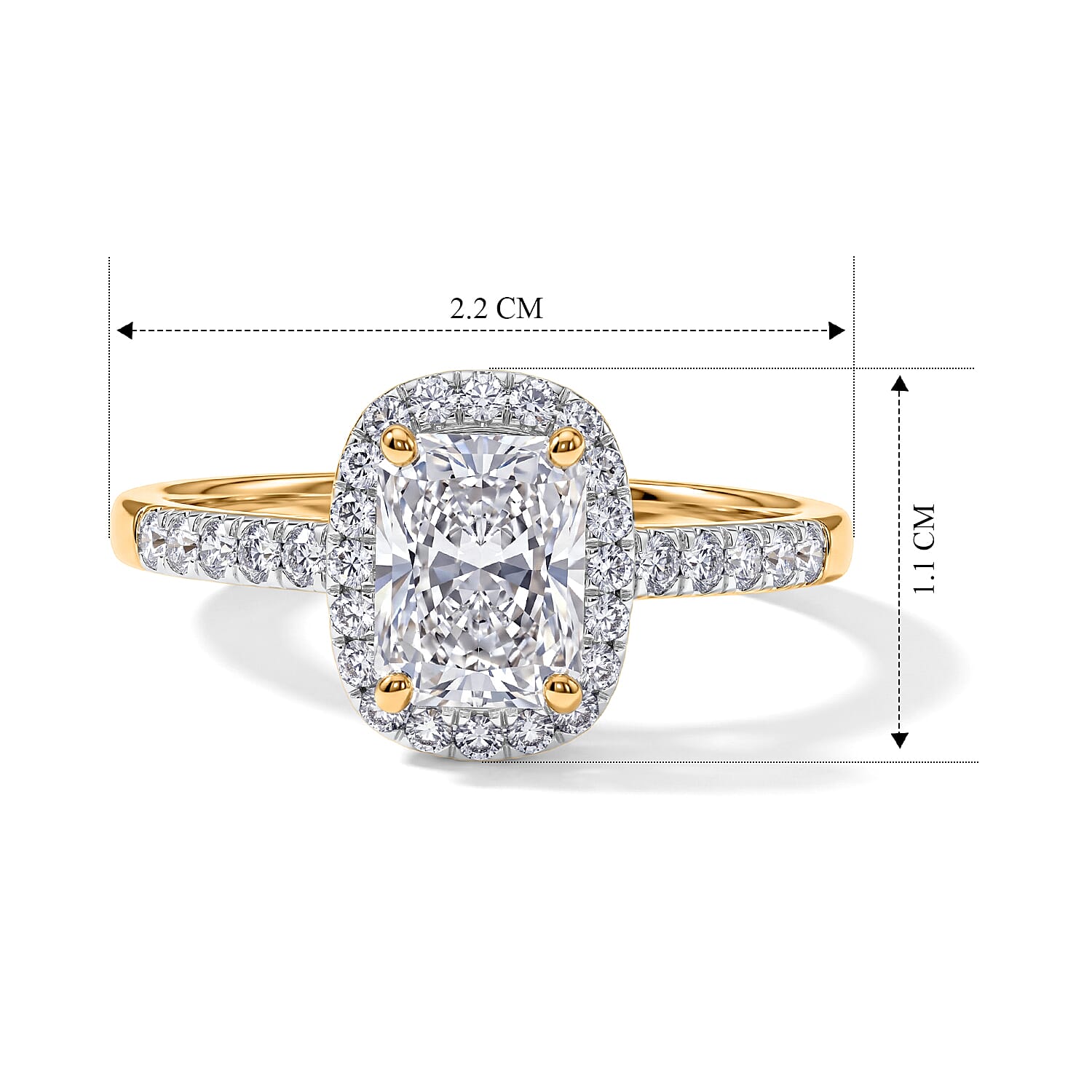 Luxuriant - SGL Certified Lab Grown Diamond (SI-G-H) Halo Ring in 18K Vermeil Yellow Gold Plated Sterling Silver 1.25 Ct.