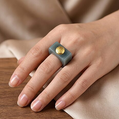 24K - Yellow - Gold - Standard A Natural Jade Ring, Gold Wt.0.1 Gms  50.000  Ct.