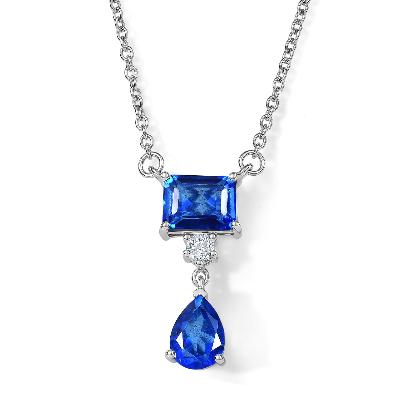 D'Joy - Ceylon Color Quartz & White Topaz Necklace (Size - 20) in Platinum Overlay Sterling Silver 3.00 Ct.